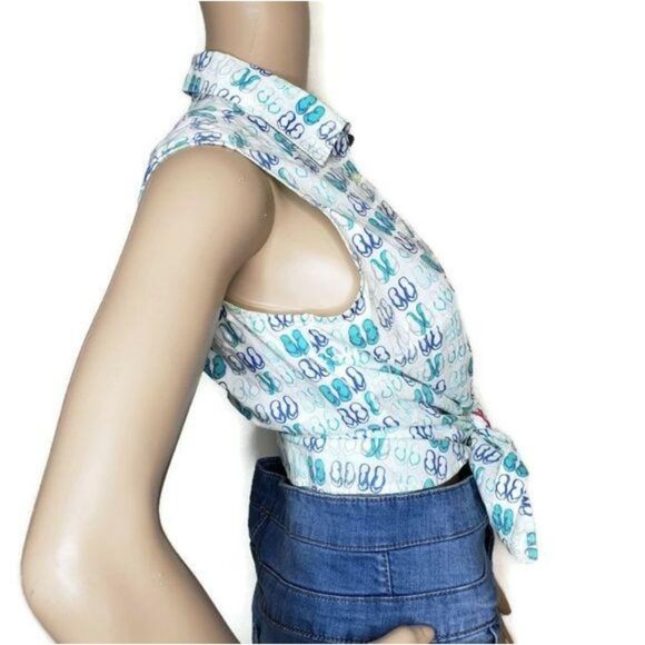 Talbots Sleeveless Button-Down Blouse can tie the front flip flop summer beach - Picture 4 of 6
